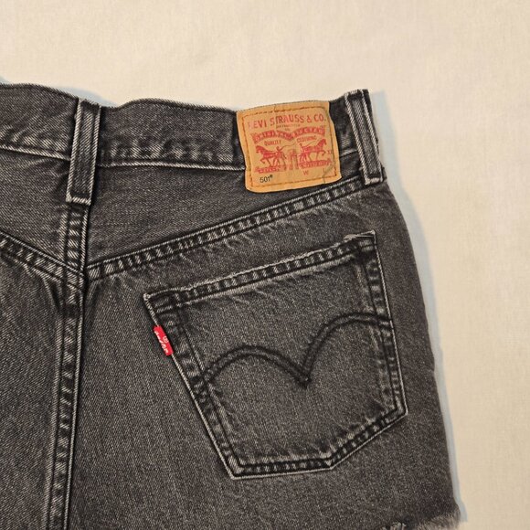 LEVI'S 501 Original Icon BOHO Black Hash Raw Hem Button Fly Jean Short Size W29 - Picture 7 of 16
